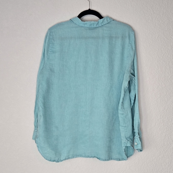 J Jill M Blue Long Line Linen Button Down Tunic Top - Picture 4 of 6